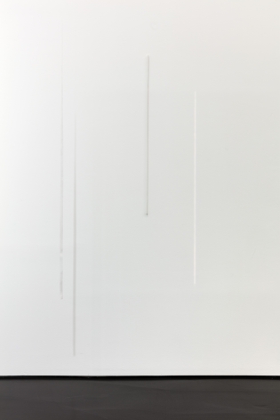 Untitled 2018 wood, canvas, wall paint, string, light, in three parts